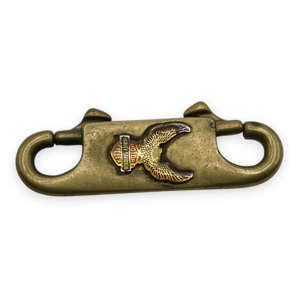 Vintage Brass Harley Davidson Eagle Double Spring Clip Keychain